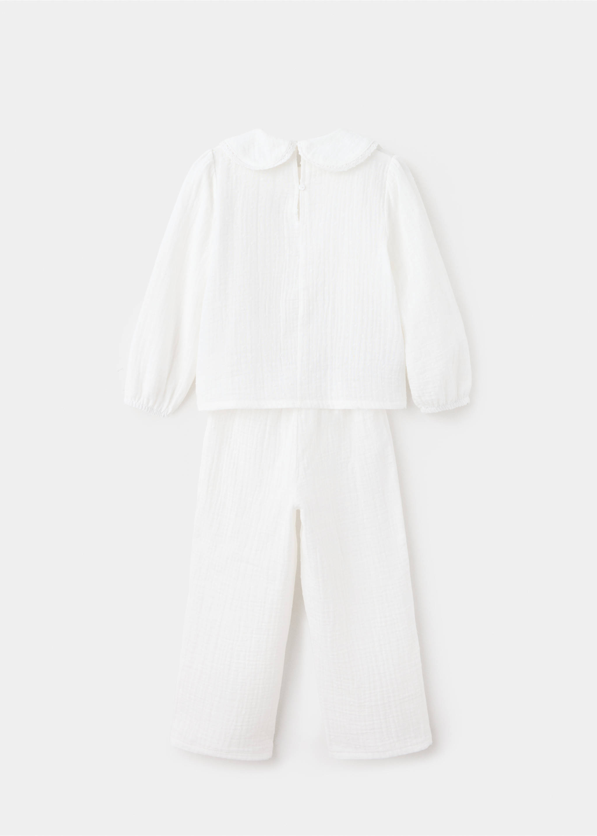 Full cotton textured pyjamas set - Reverse of the article, Off White. Ref: 37014444-00.