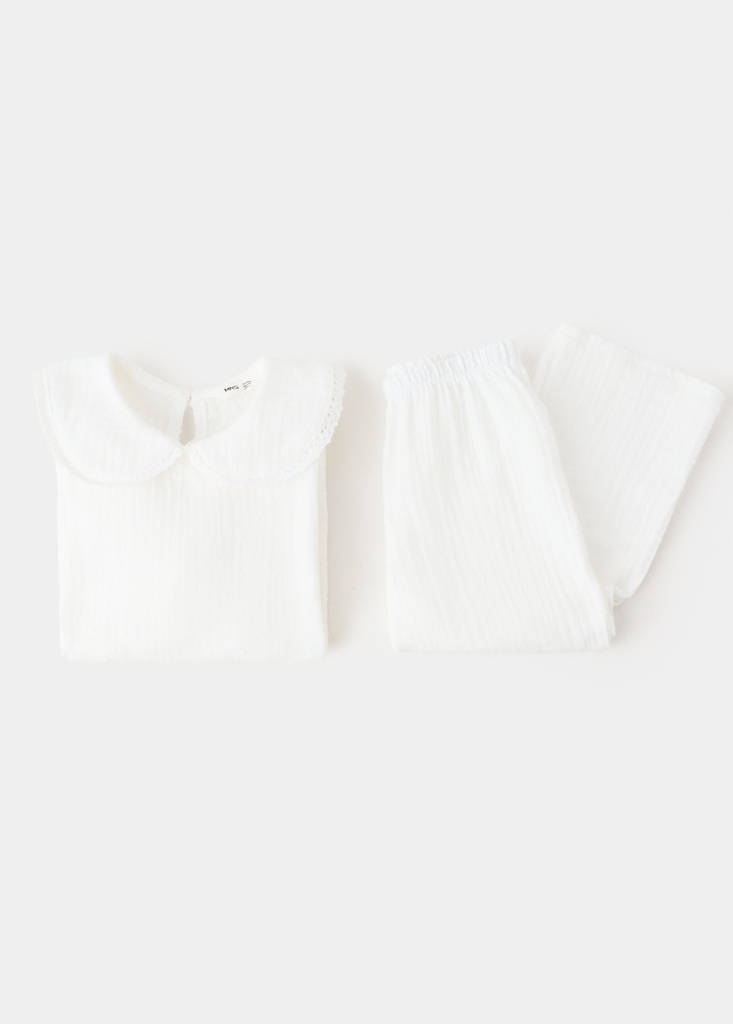 Full cotton textured pyjamas set — Off White