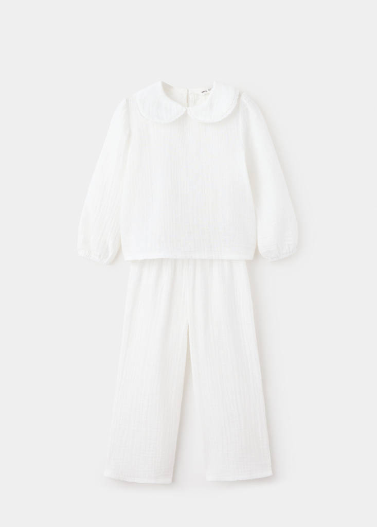 Full cotton textured pyjamas set — Off White