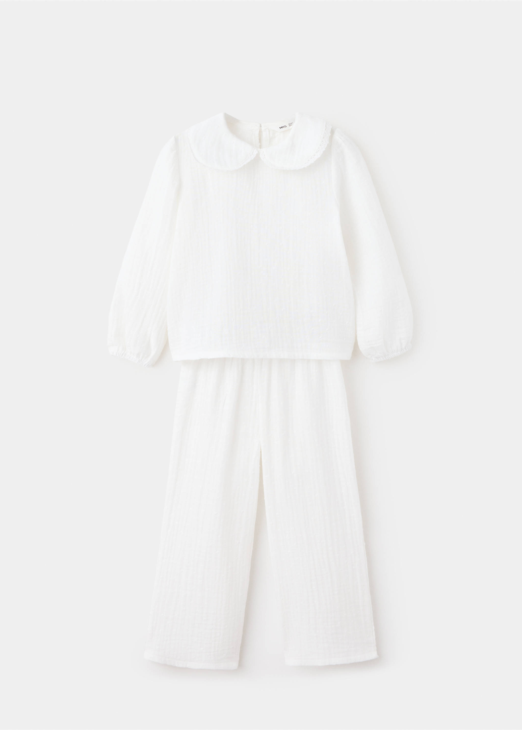 Full cotton textured pyjamas set - Article without model, Off White. Ref: 37014444-00.