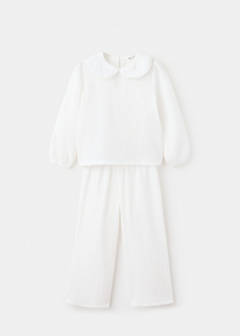 Full cotton textured pyjamas set — Off White 1