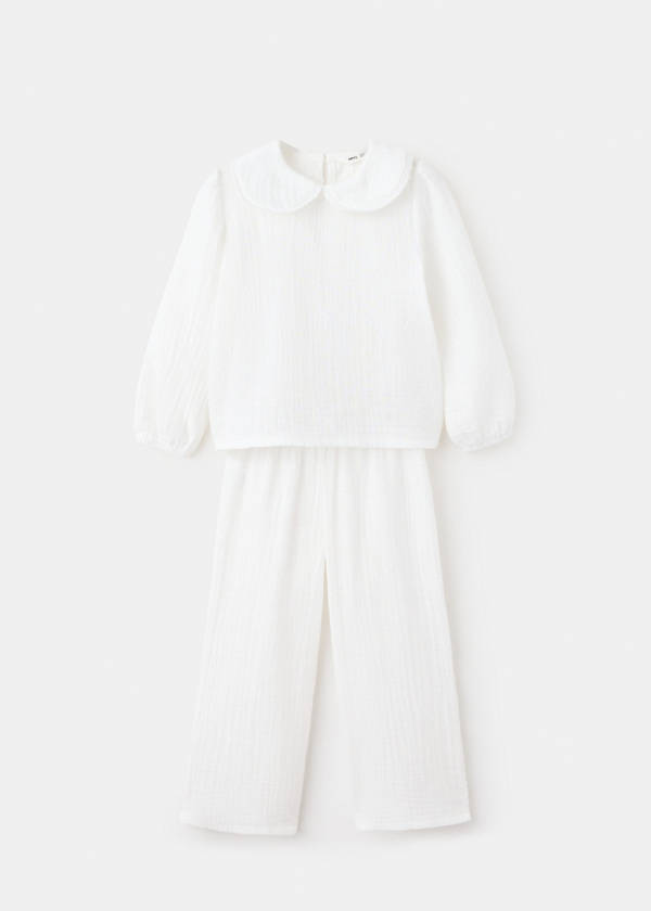 Full cotton textured pyjamas set — Off White