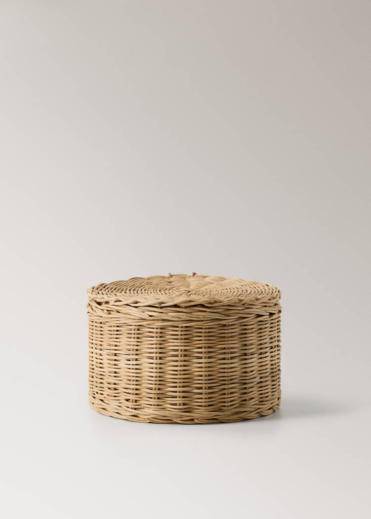 Rattan basket for indoor use with seersucker cotton lining — Brown