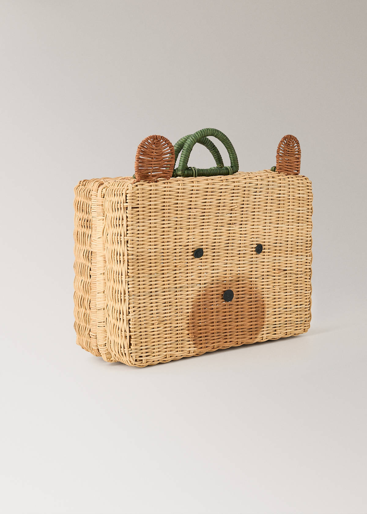 Wicker suitcase with bear illustration — Brown