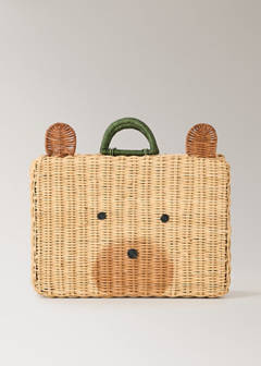 Wicker suitcase with bear illustration — Brown 4