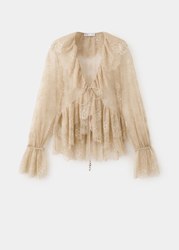 Lace frill blouse — Sand