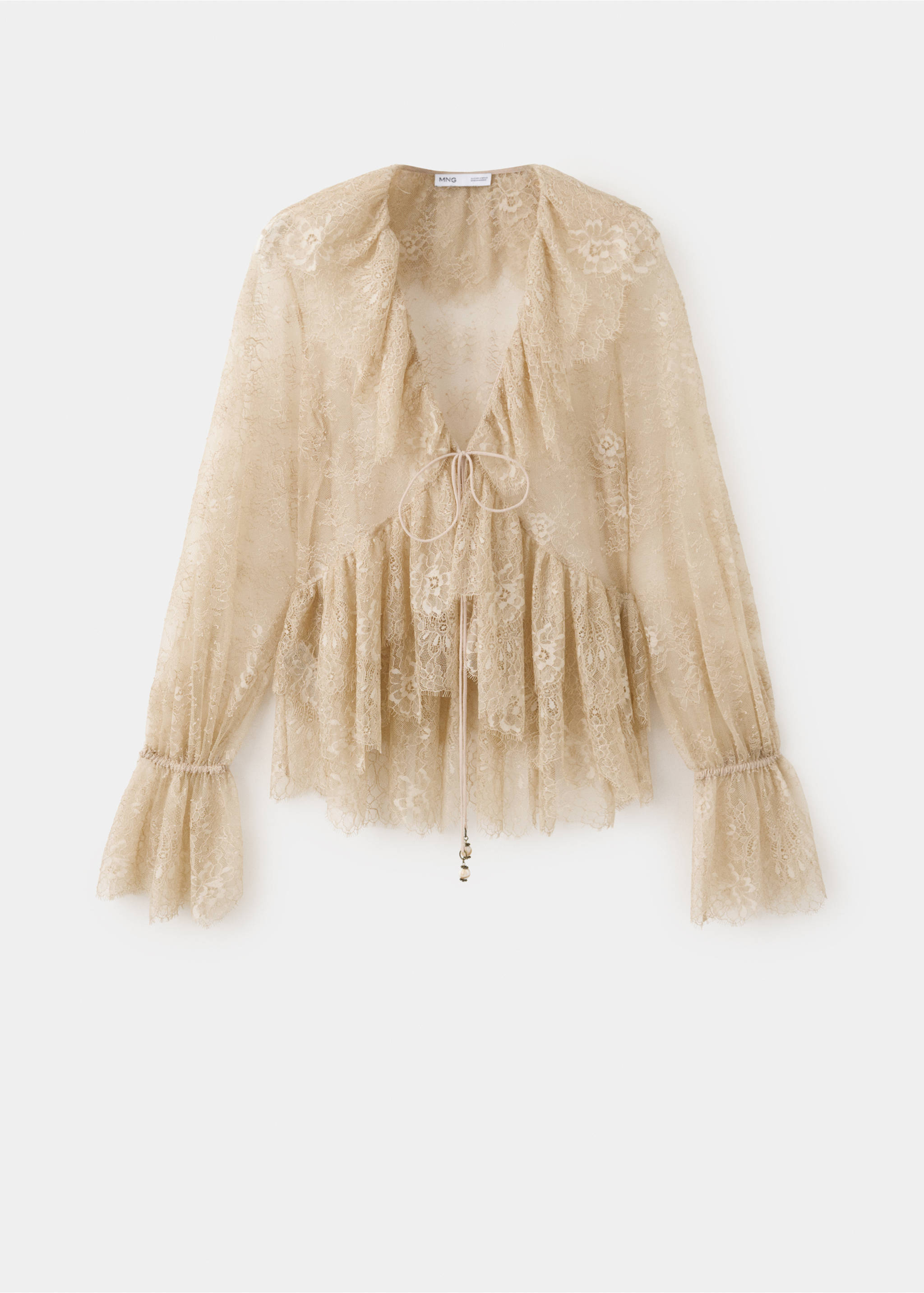 Ruffled lace blouse - Изделие без модели, Песочный. Ref: 37014469-00.