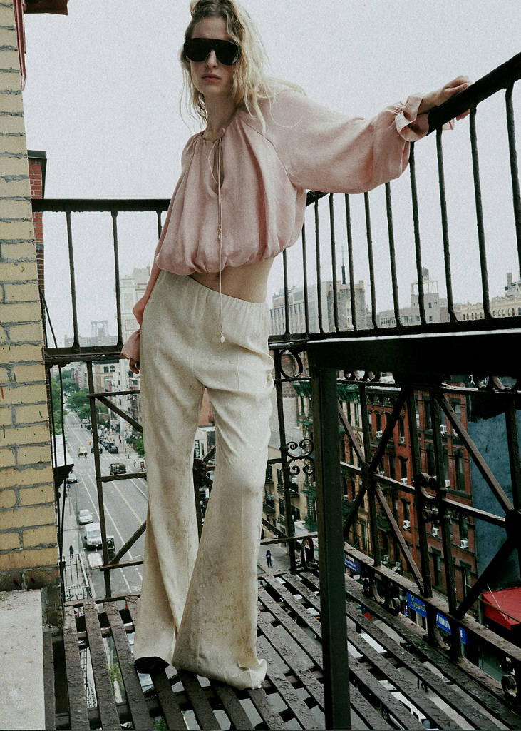 Gathered lyocell blouse — Light Pink