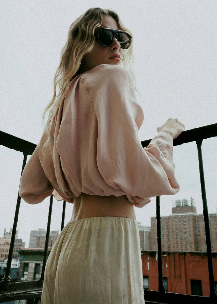 Gathered lyocell blouse — Light Pink