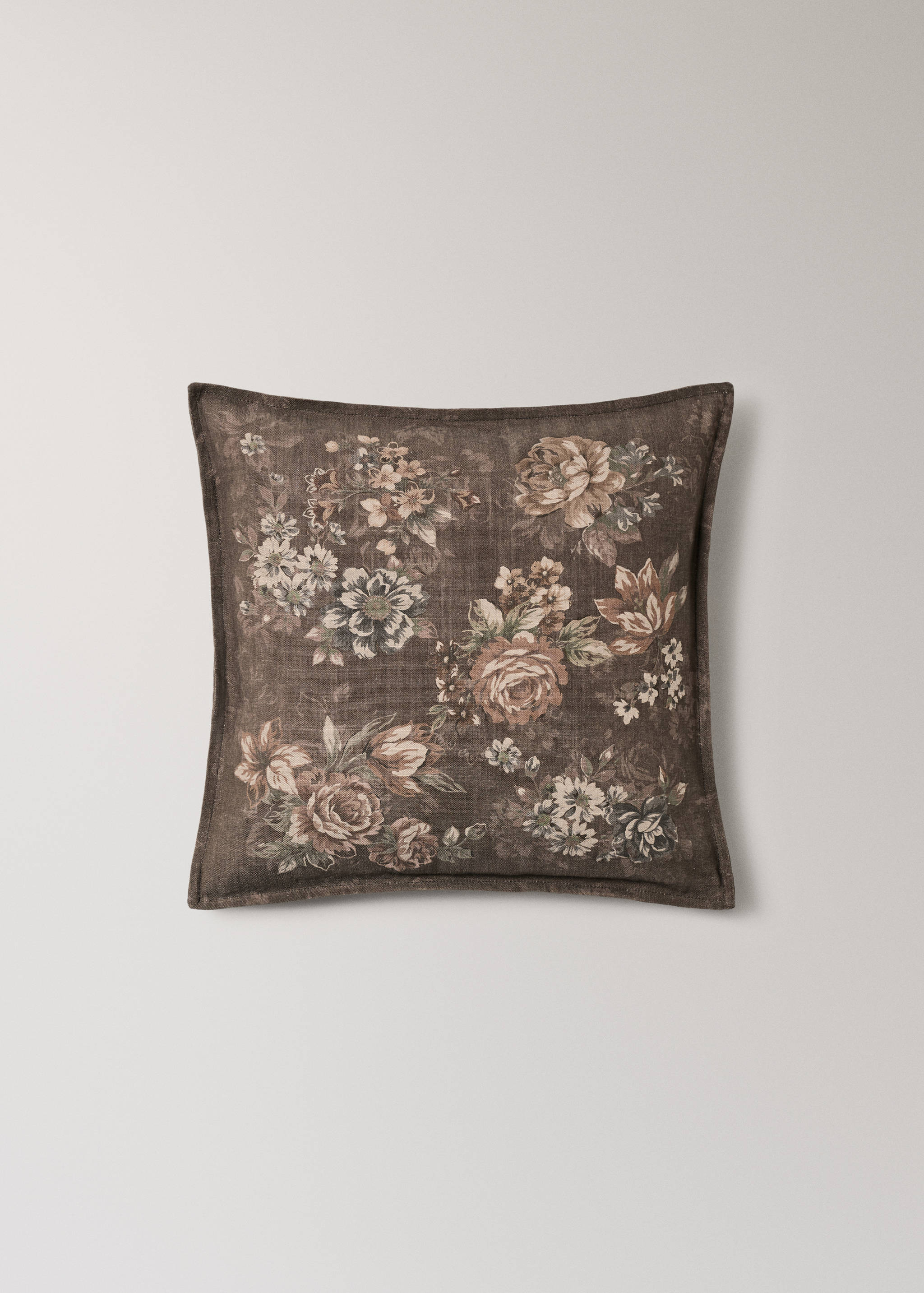 Floral linen cotton cushion cover with topstitch detail 50x50 cm - Article without model