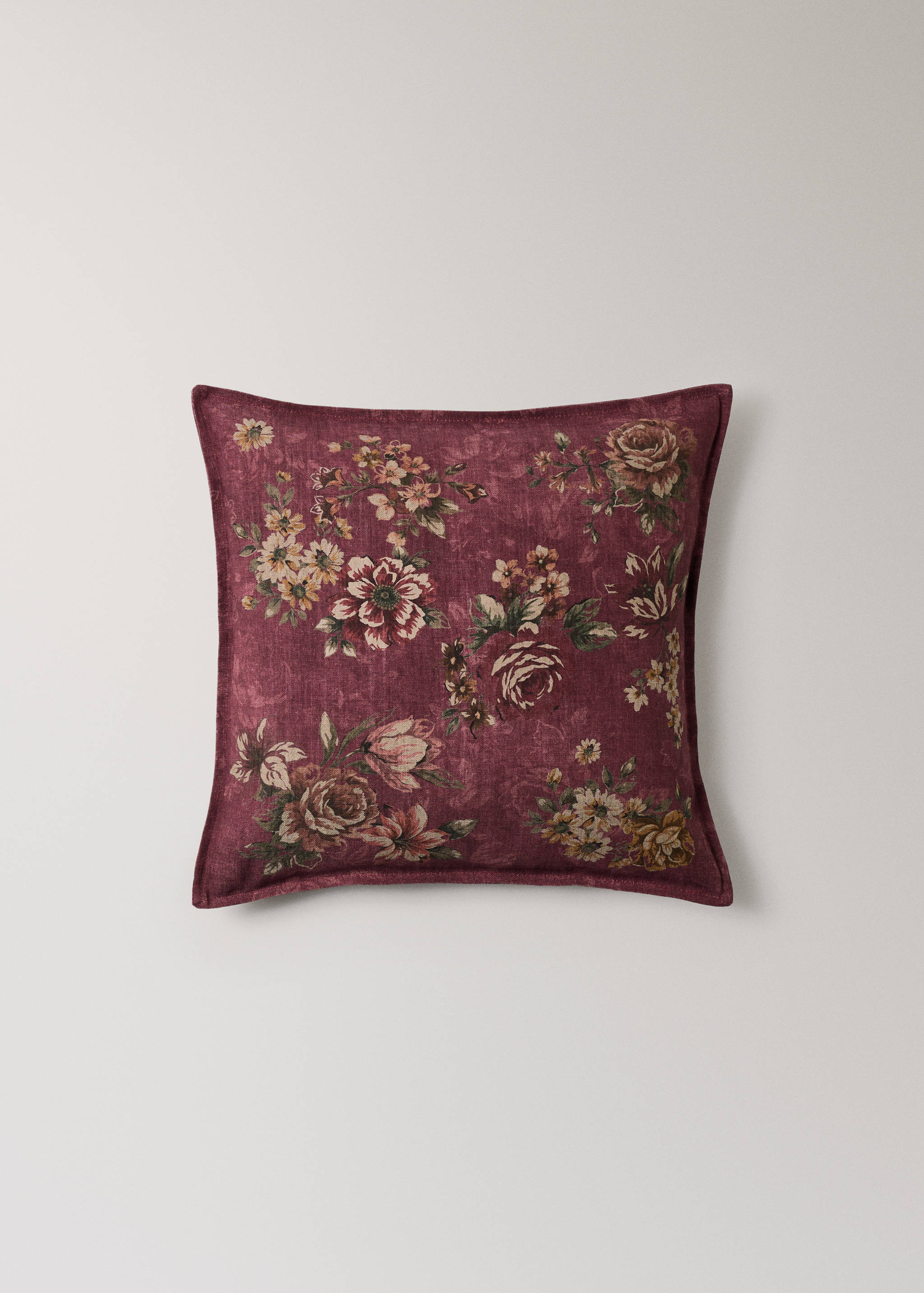 Floral linen cotton cushion cover with topstitch detail 50x50 cm - Article without model