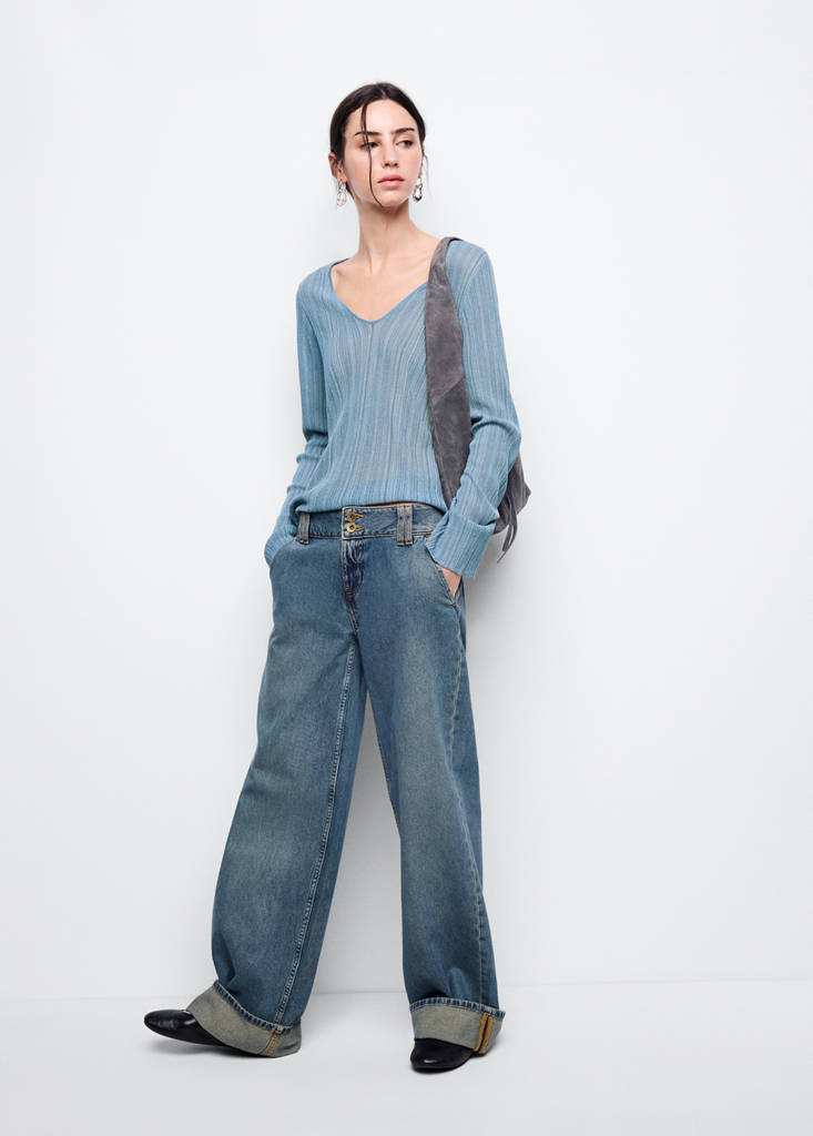 V-neck lurex jumper — Blue
