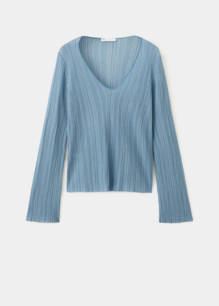 V-neck lurex jumper — Blue