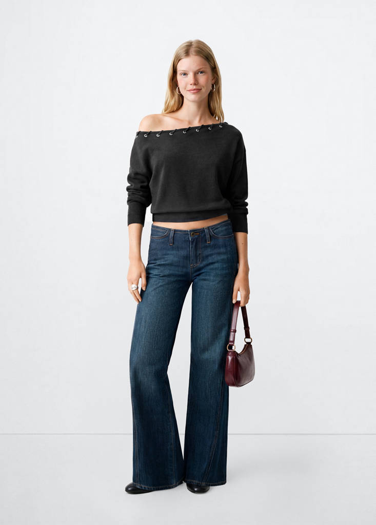 Knitted jumper with neck detail — Charcoal