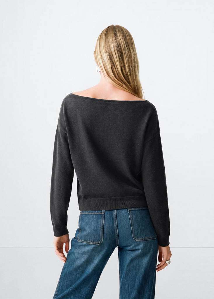 Knitted jumper with neck detail — Charcoal