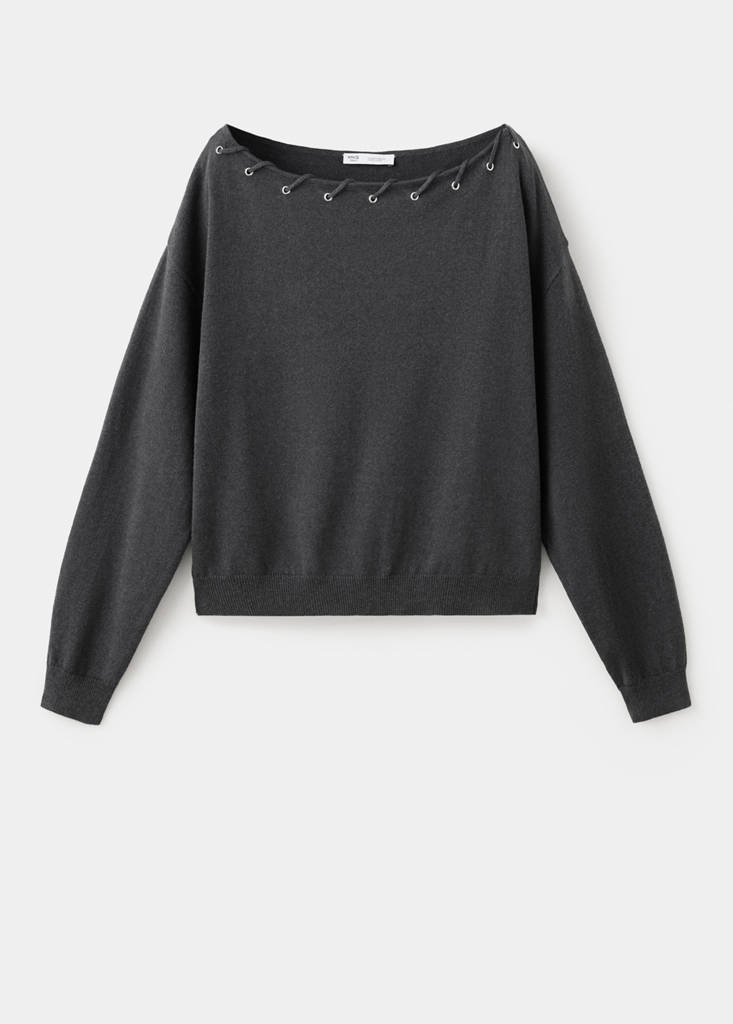 Knitted jumper with neck detail — Charcoal