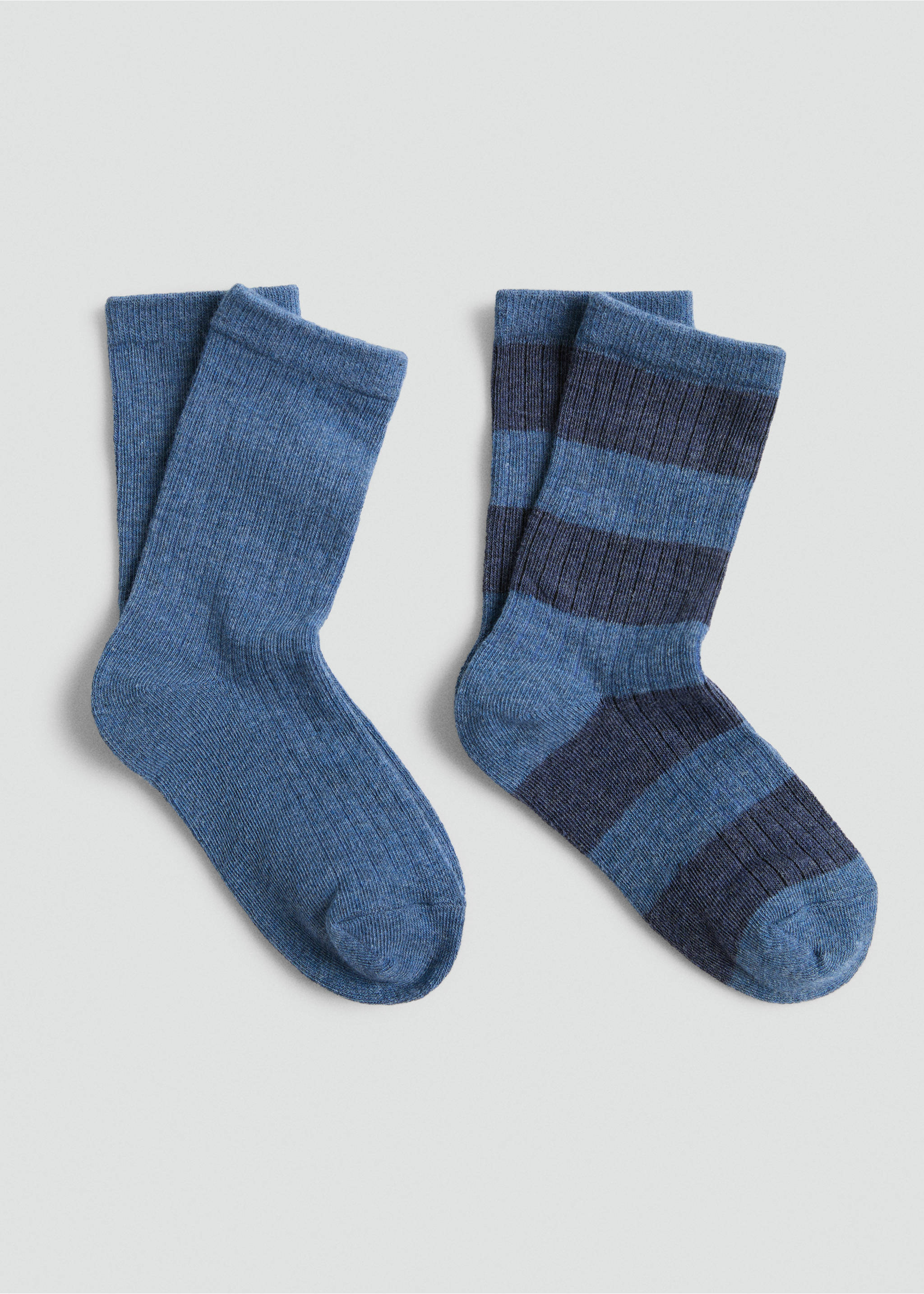 Children's ribbed crew socks, one solid blue pair and one striped pair., Aqua Green. Ref: 37014792-00.