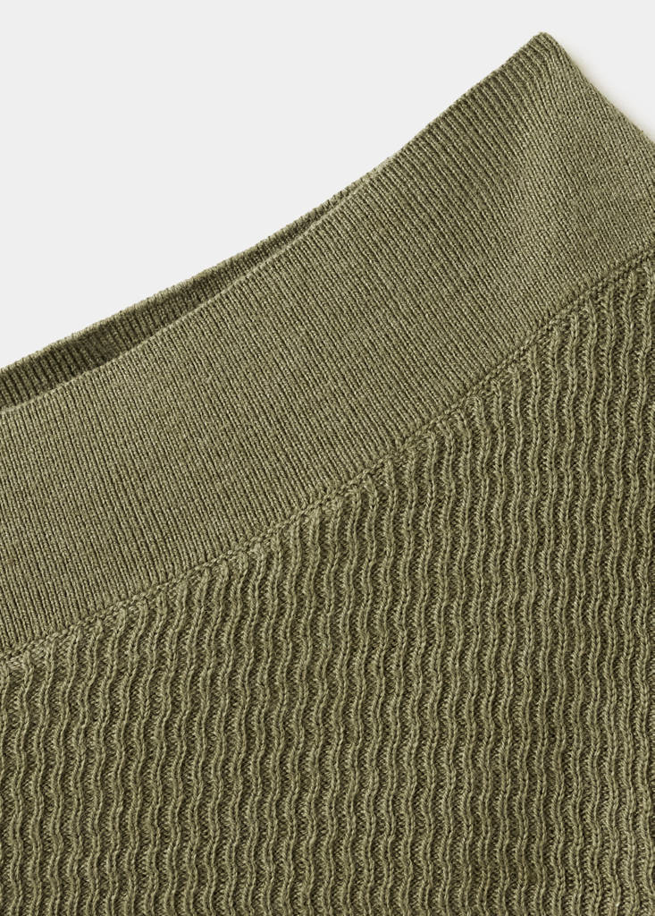 Ribbed asymmetric neckline jumper — Khaki