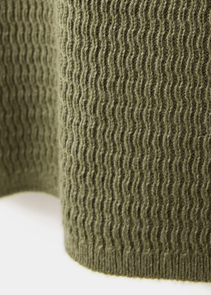 Ribbed asymmetric neckline jumper — Khaki