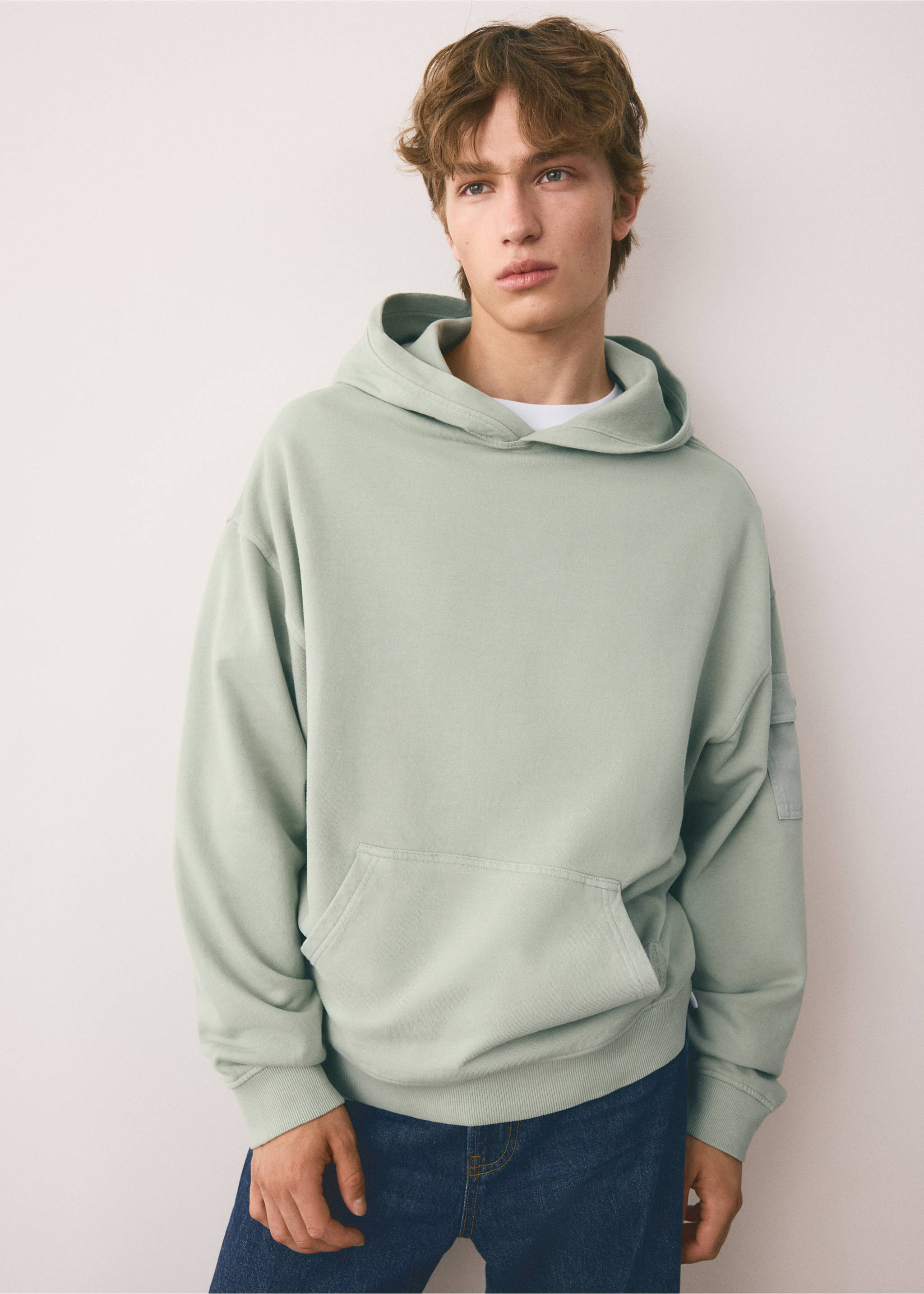 Cotton cargo sweatshirt - Medium plane, Mint Green. Ref: 37014796-00.