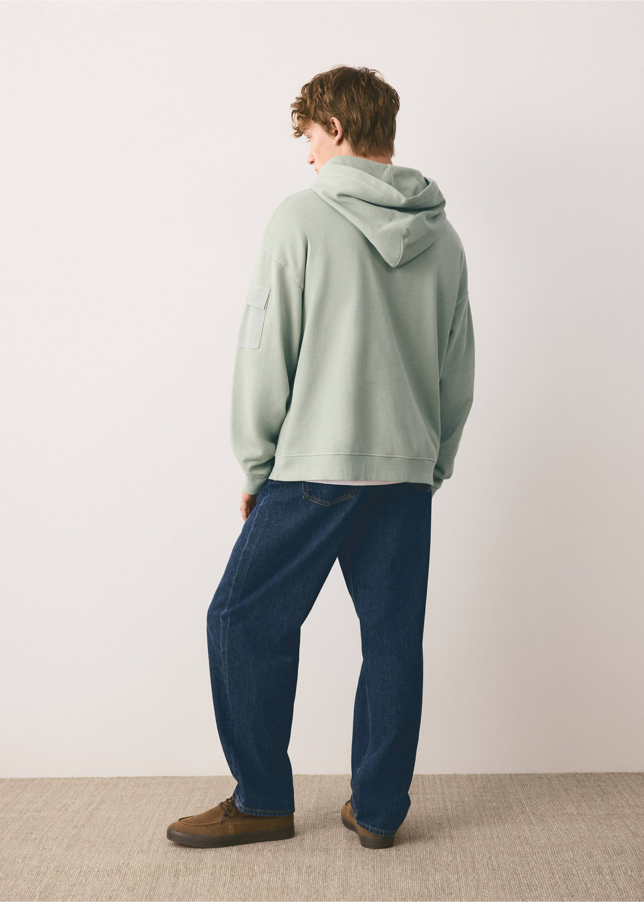 Cotton cargo sweatshirt - Reverse of the article, Mint Green. Ref: 37014796-00.