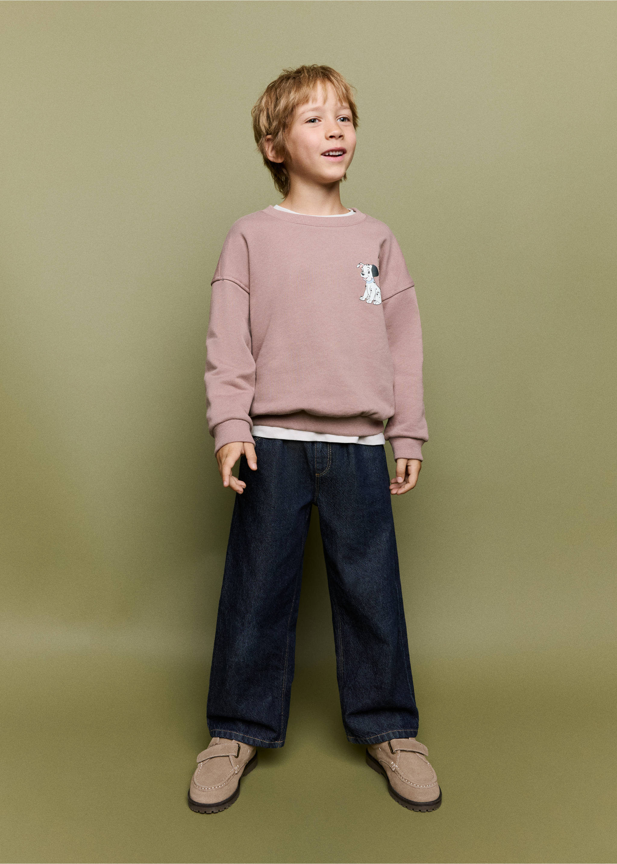 Sweat-shirt coton Les 101 Dalmatiens - Plan général, Rose pâle. Ref: 37014798-00.