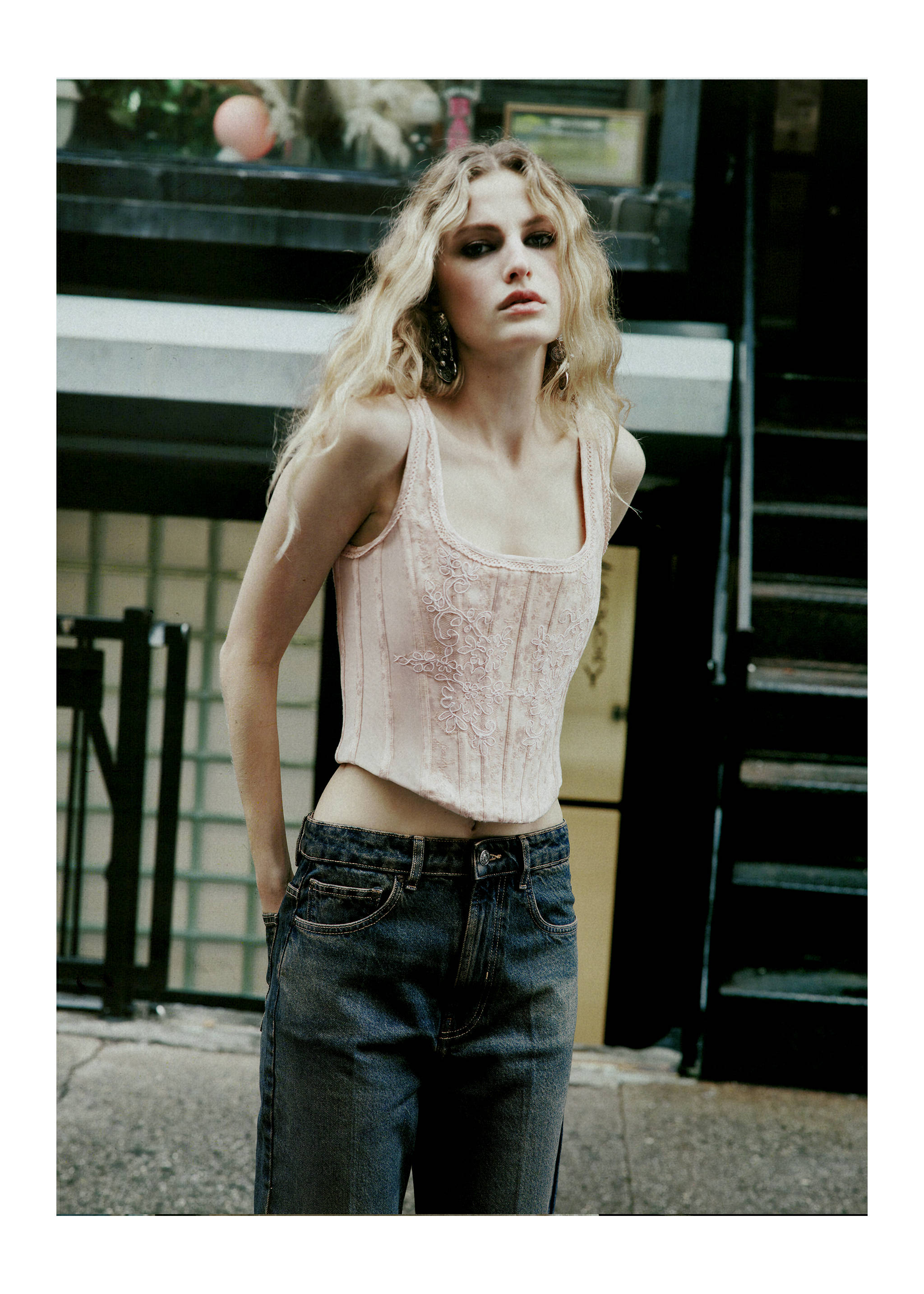 Top style corset jacquard - Plan moyen, Rose. Ref: 37014801-00.