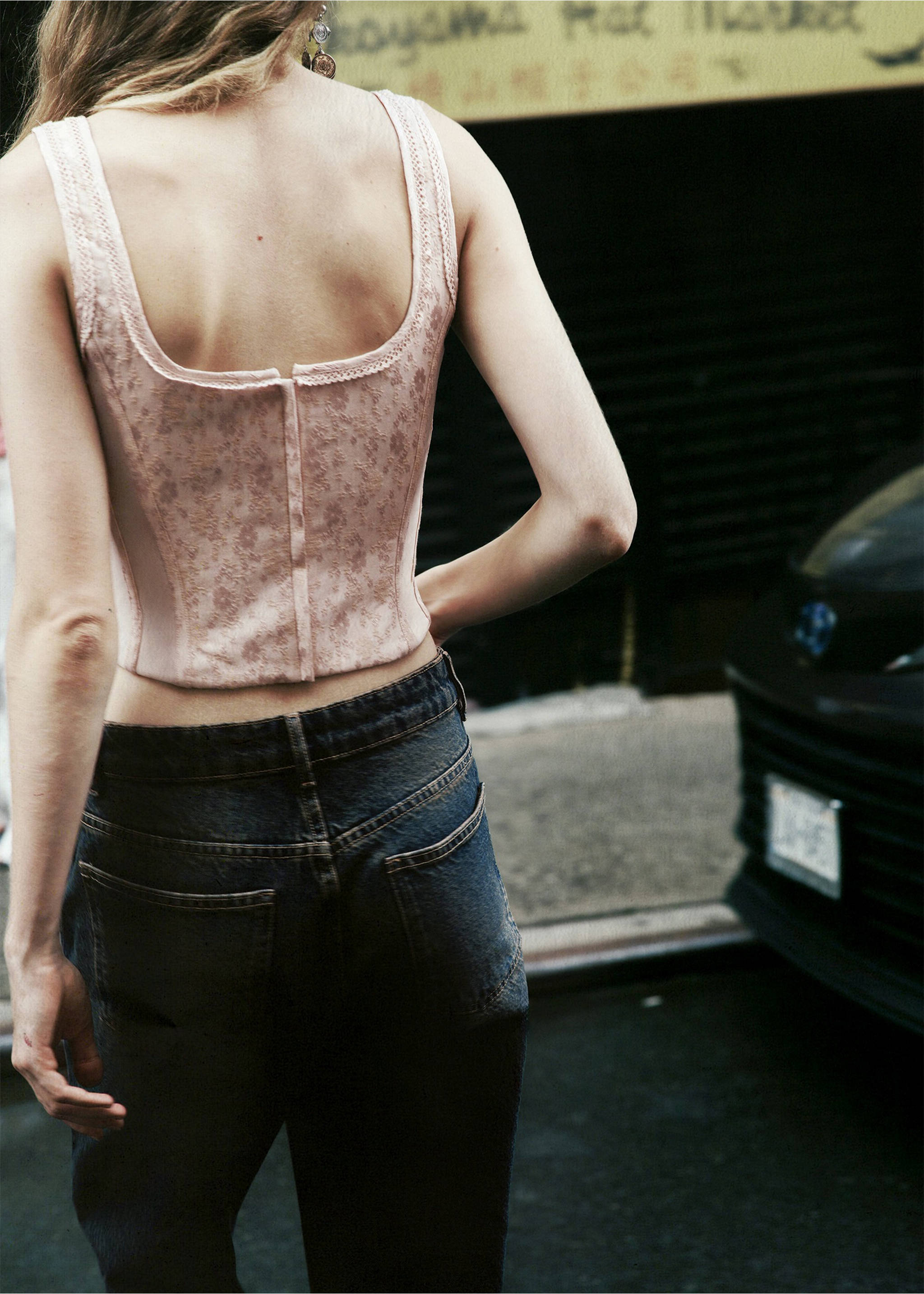 Top style corset jacquard - Verso de l’article, Rose. Ref: 37014801-00.