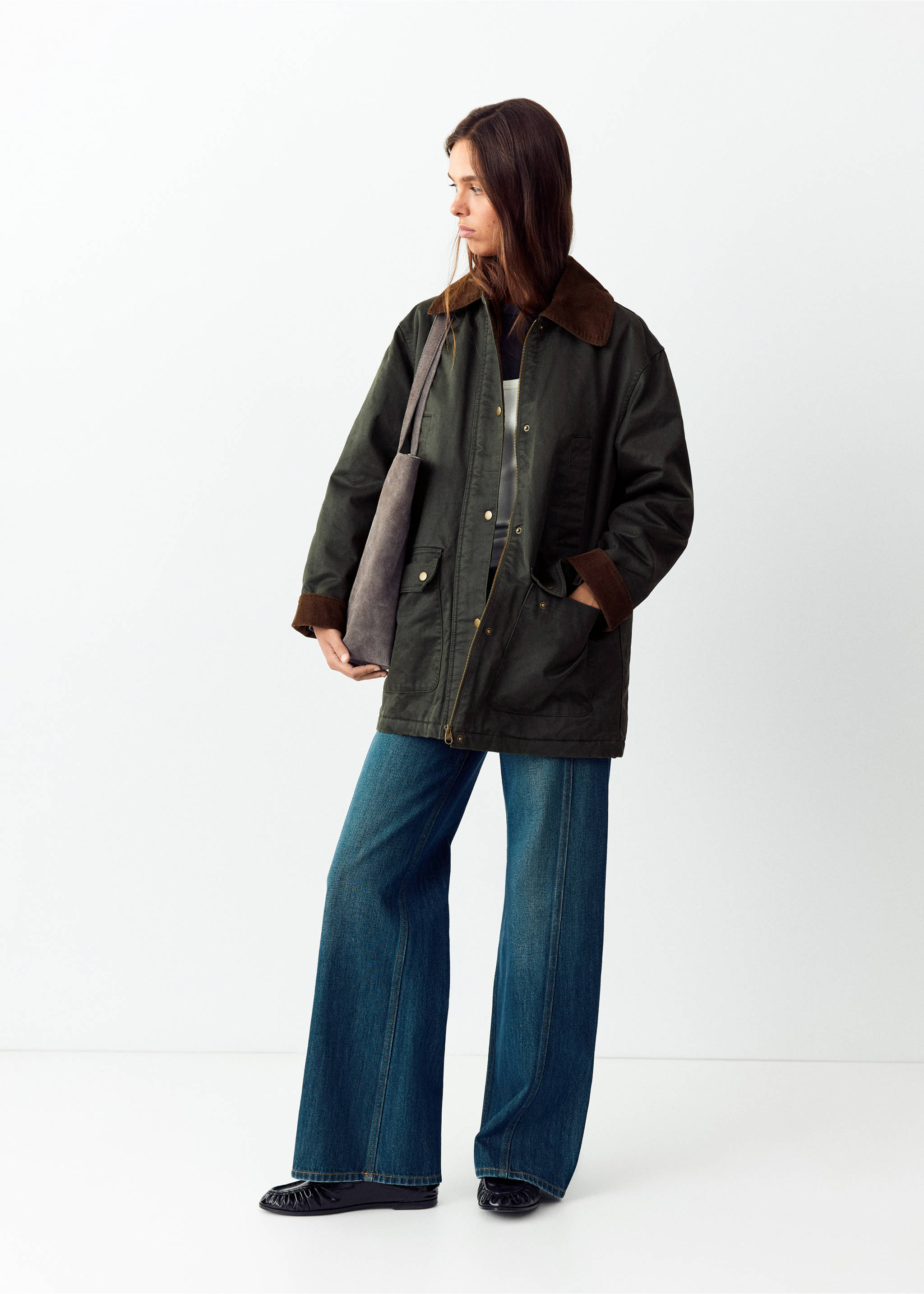 Cotton parka with corduroy collar - General plane, Medium Green. Ref: 37015154-00.