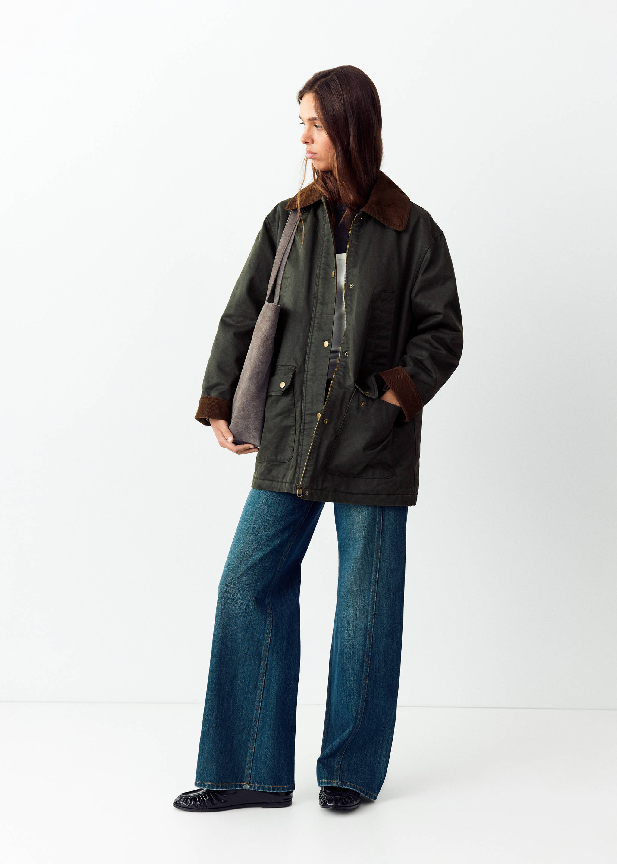 Cotton parka with corduroy collar - General plane