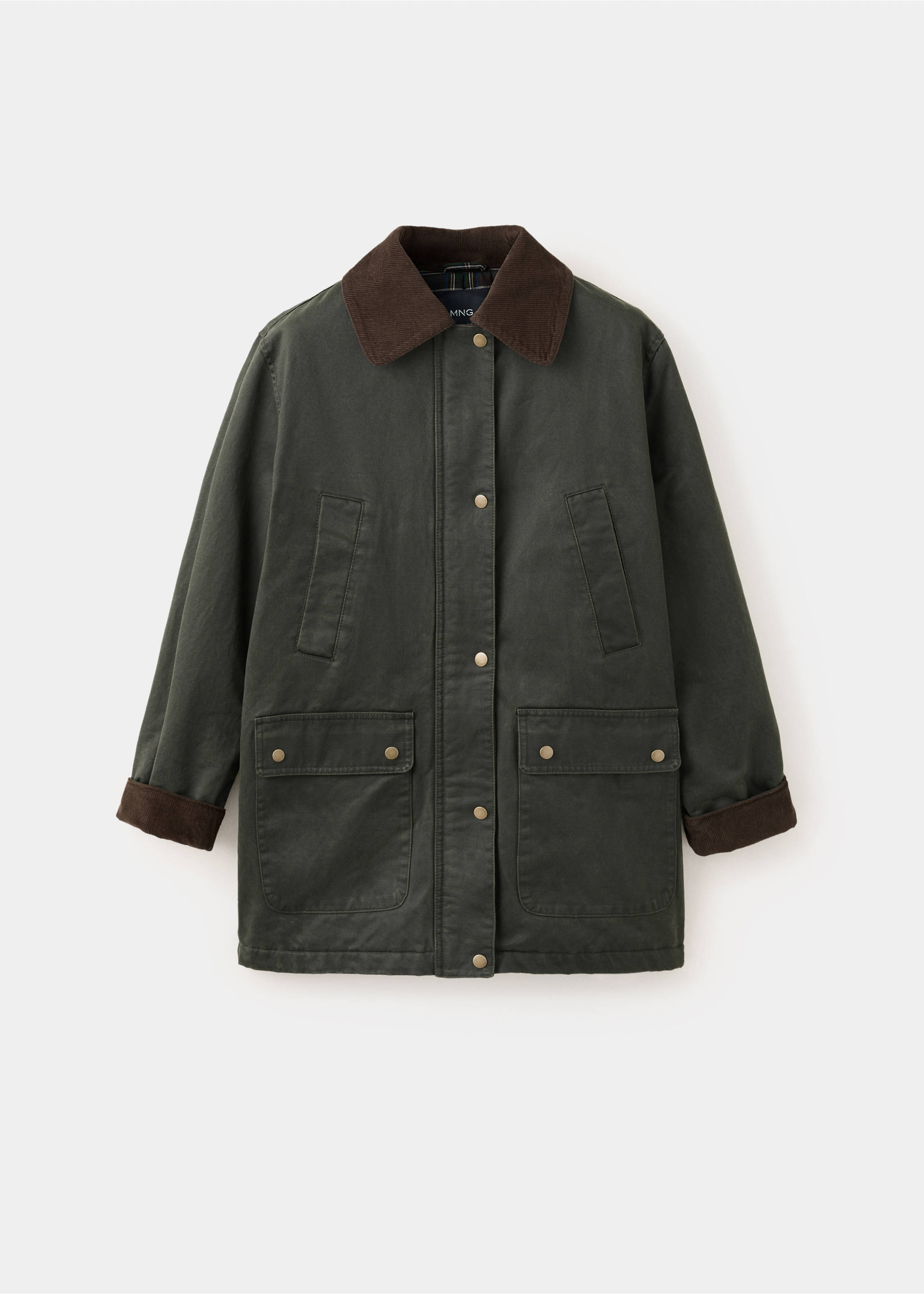 Cotton parka with corduroy collar - Article without model, Medium Green. Ref: 37015154-00.