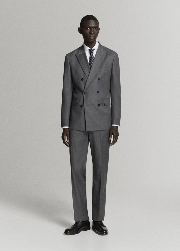 Monaco double-breasted slim-fit suit jacket — Medium Heather Grey