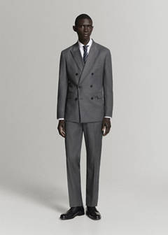 Monaco double-breasted slim-fit suit jacket — Medium Heather Grey 2