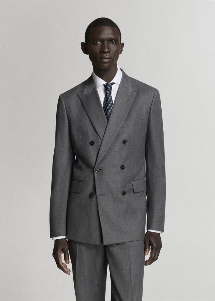 Monaco double-breasted slim-fit suit jacket — Medium Heather Grey