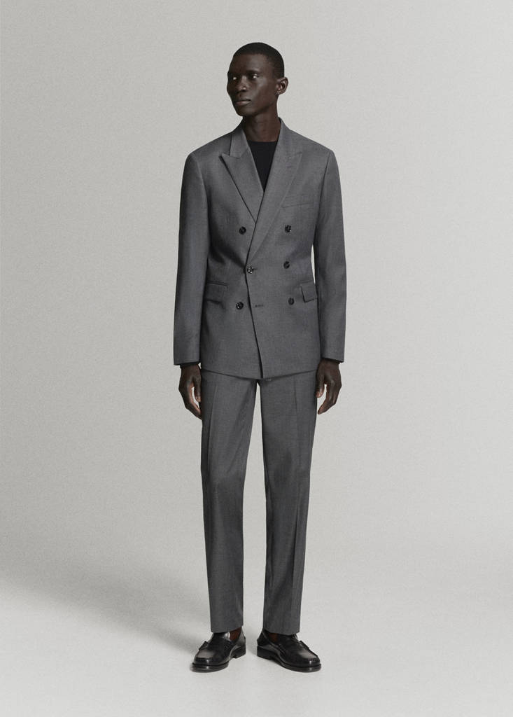 Monaco double-breasted slim-fit suit jacket — Medium Heather Grey