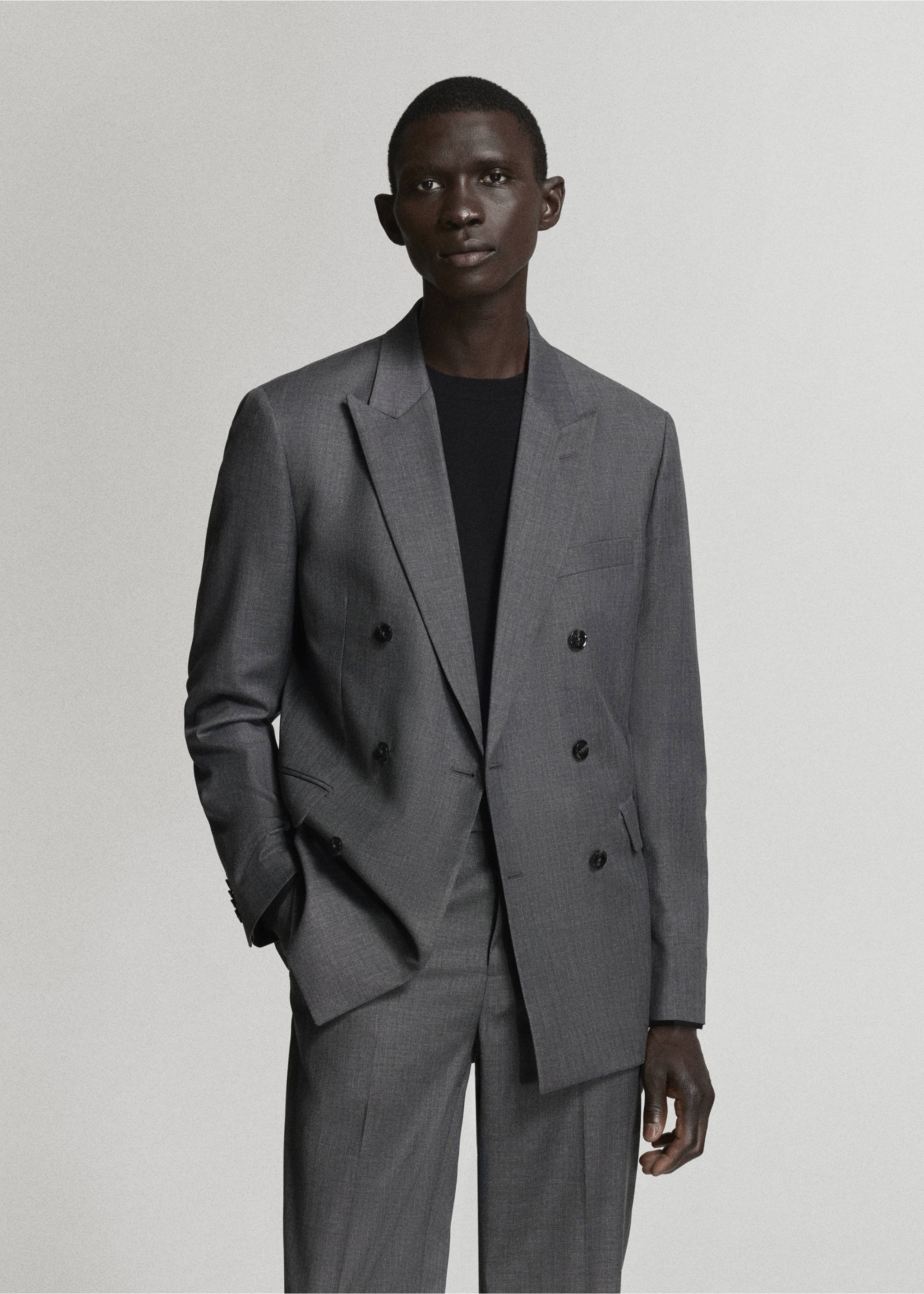 Monaco double-breasted slim-fit suit jacket - Medium plane, Medium Heather Grey. Ref: 37015159-01.