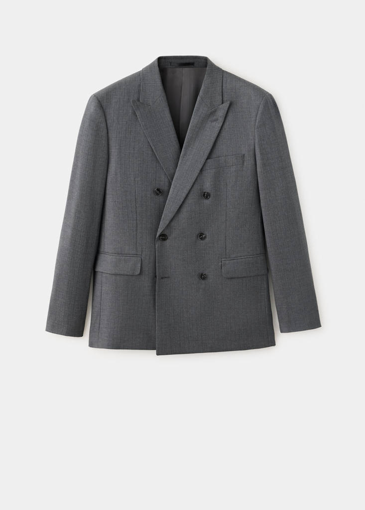 Monaco double-breasted slim-fit suit jacket — Medium Heather Grey