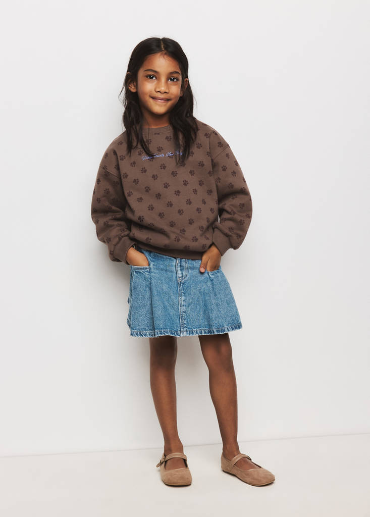 Printed sweatshirt with embroidered detail — Brown