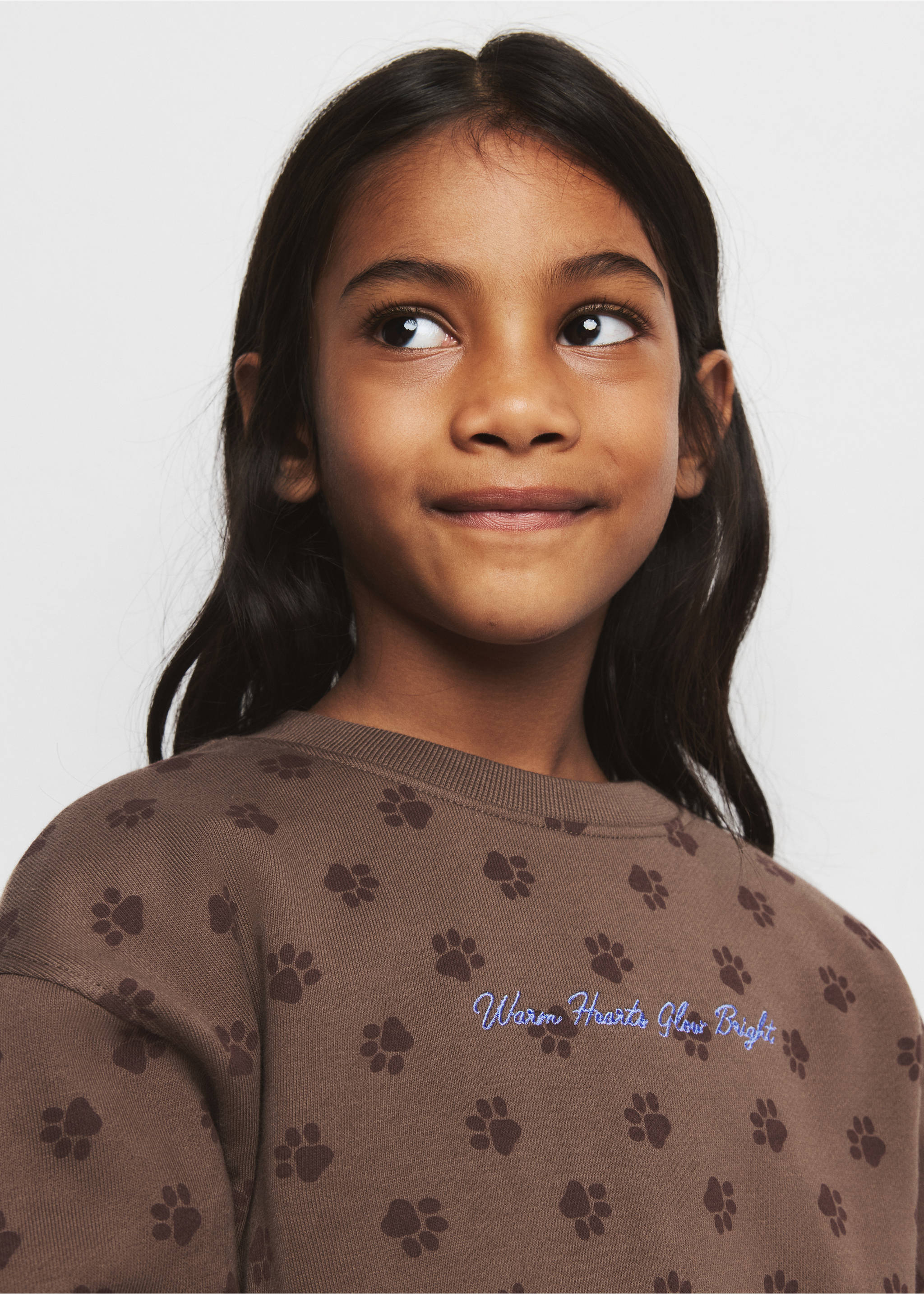Printed sweatshirt with embroidered detail - Details of the article 1, Brown. Ref: 37015173-00.