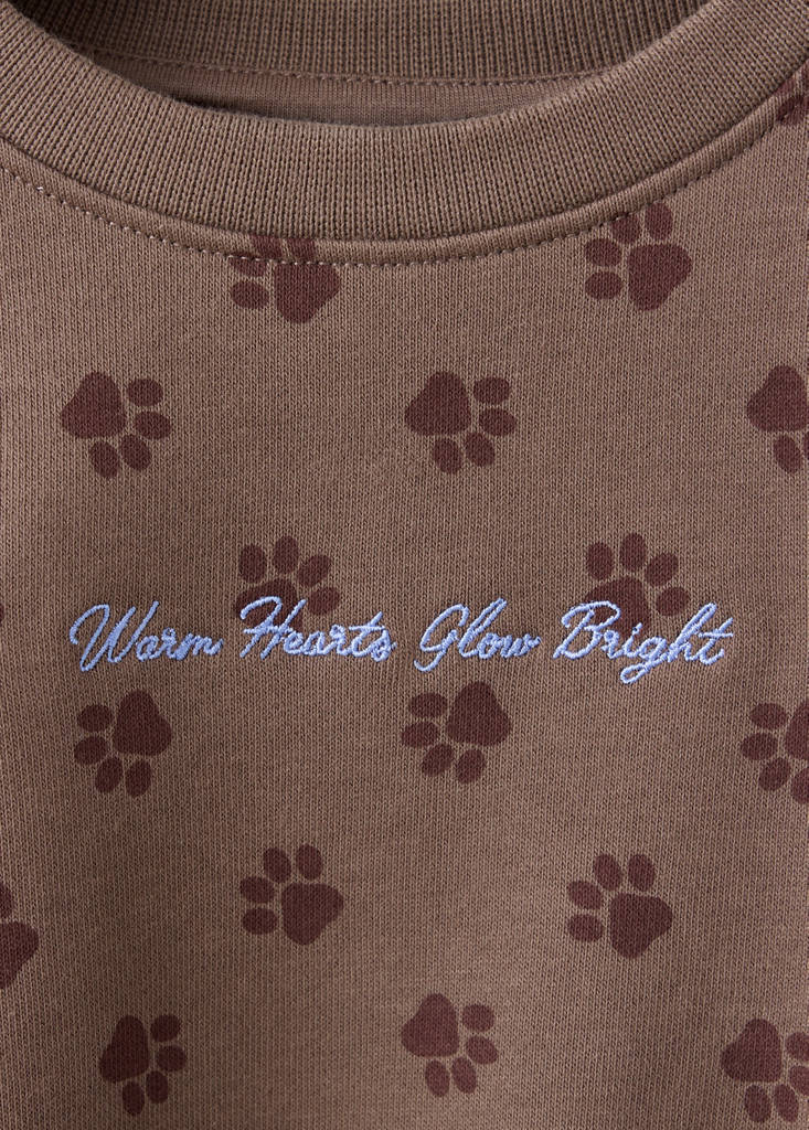 Printed sweatshirt with embroidered detail — Brown
