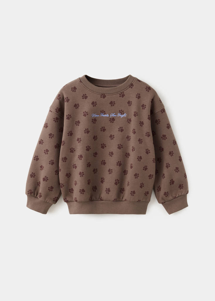 Printed sweatshirt with embroidered detail — Brown