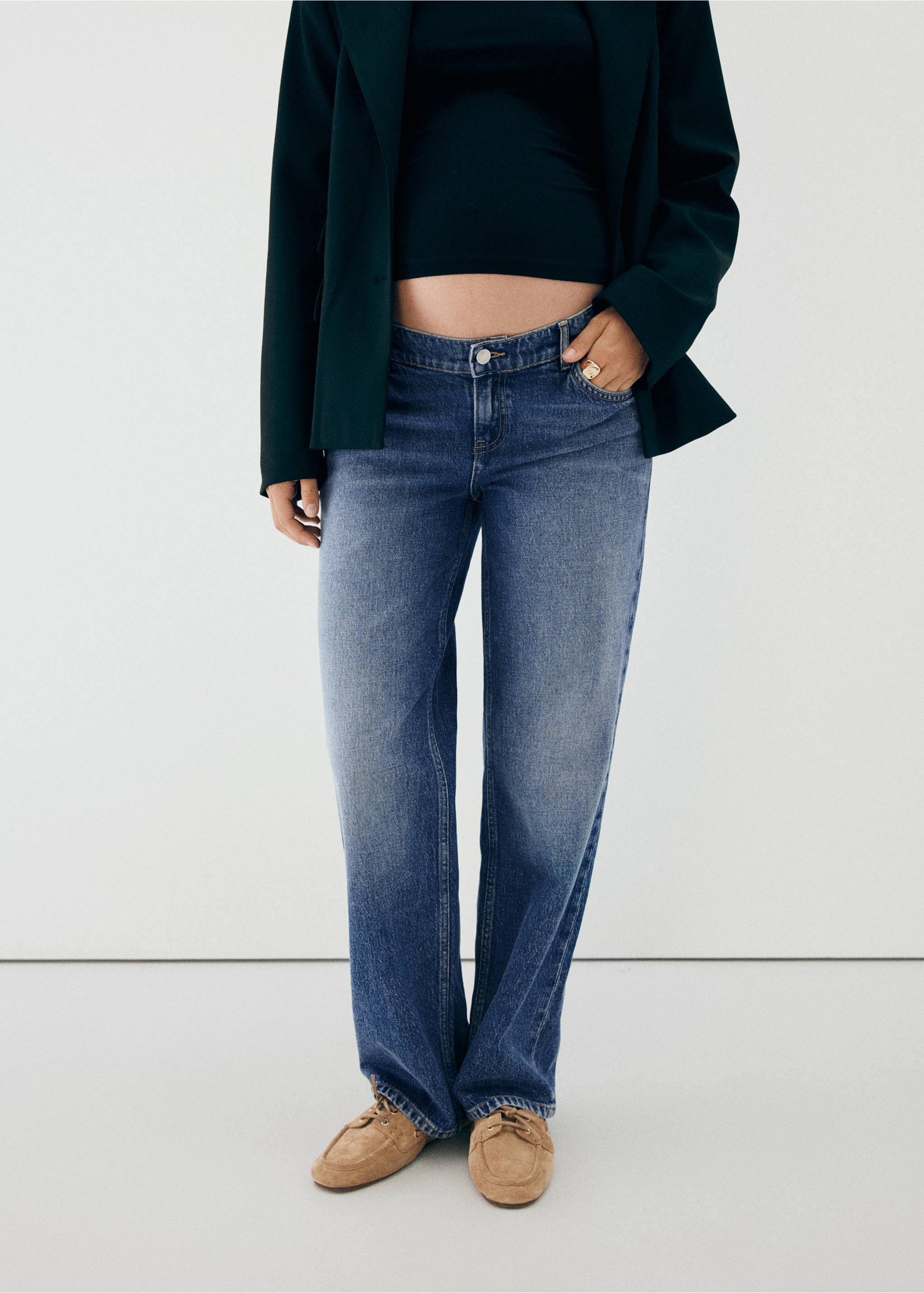 Maternity Straight Jeans - Medium plane, Dark Blue. Ref: 37015174-00.