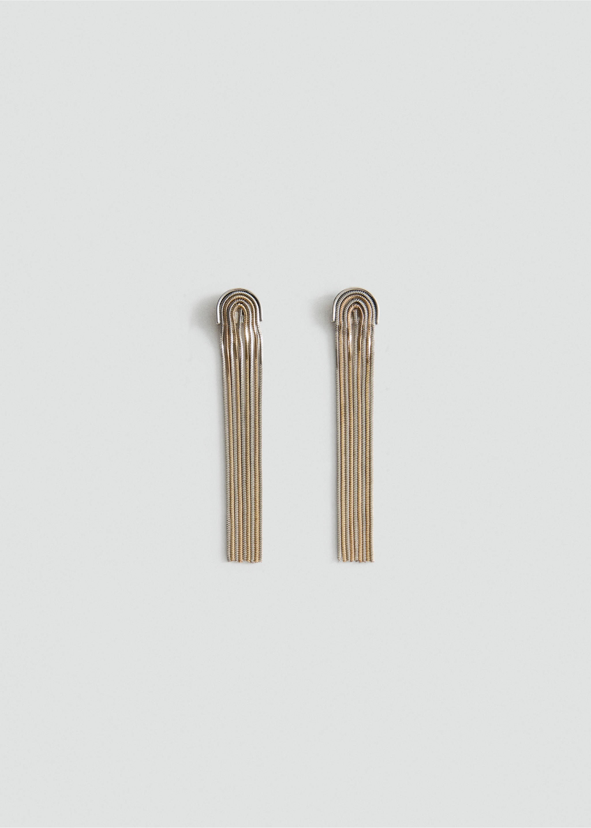 Long metallic fringe earrings with a curved arched top design., Gold. Ref: 37015199-00.