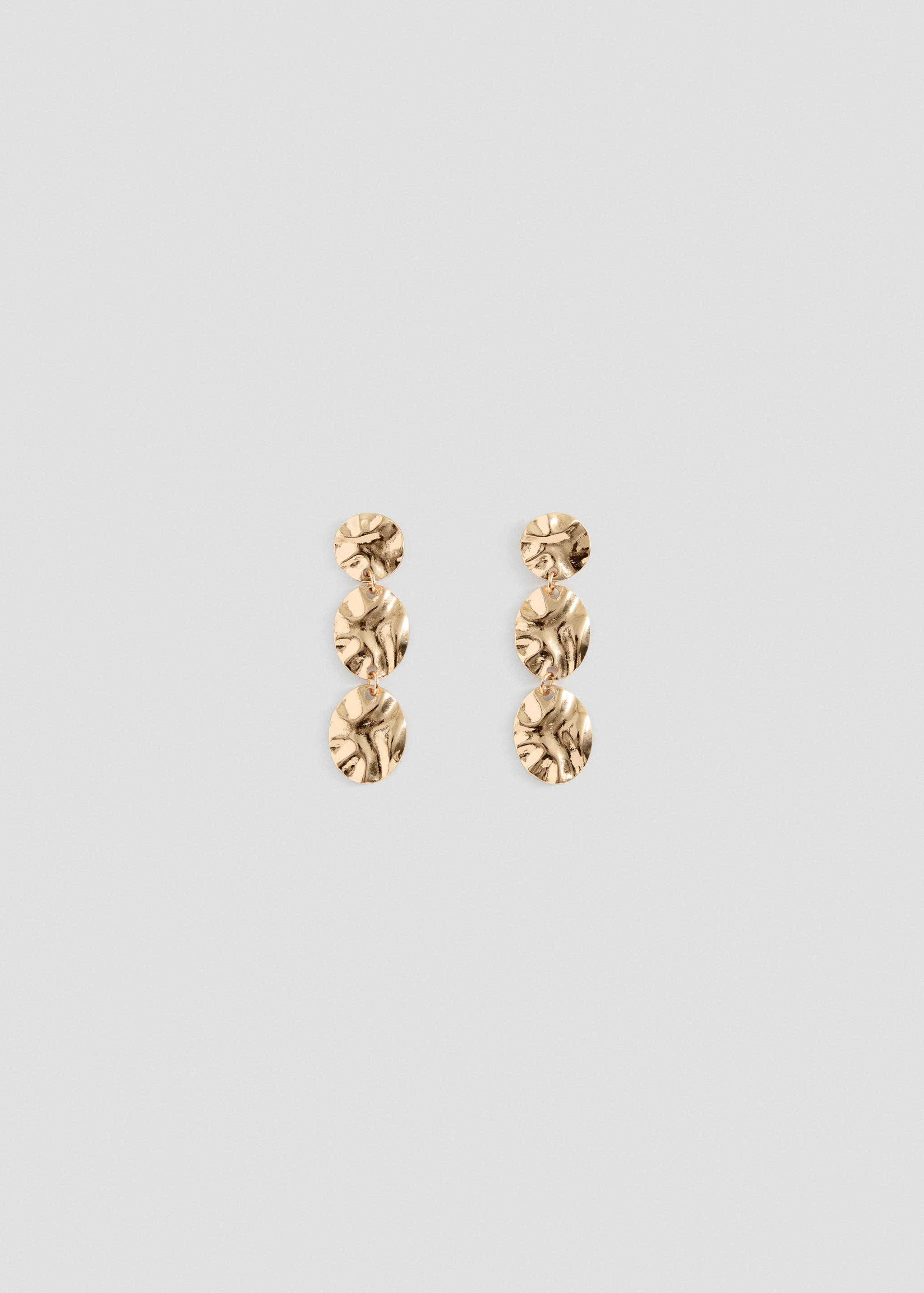 Gold-toned hanging earrings featuring three textured discs.