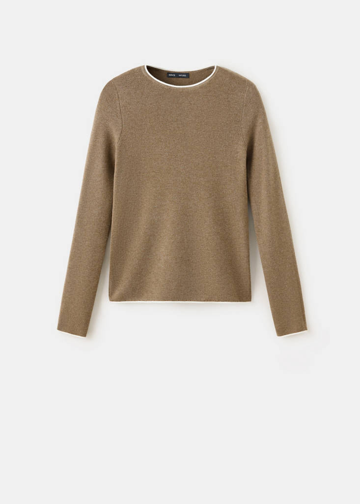 Ribbed knit jumper with contrast edging — Medium Brown