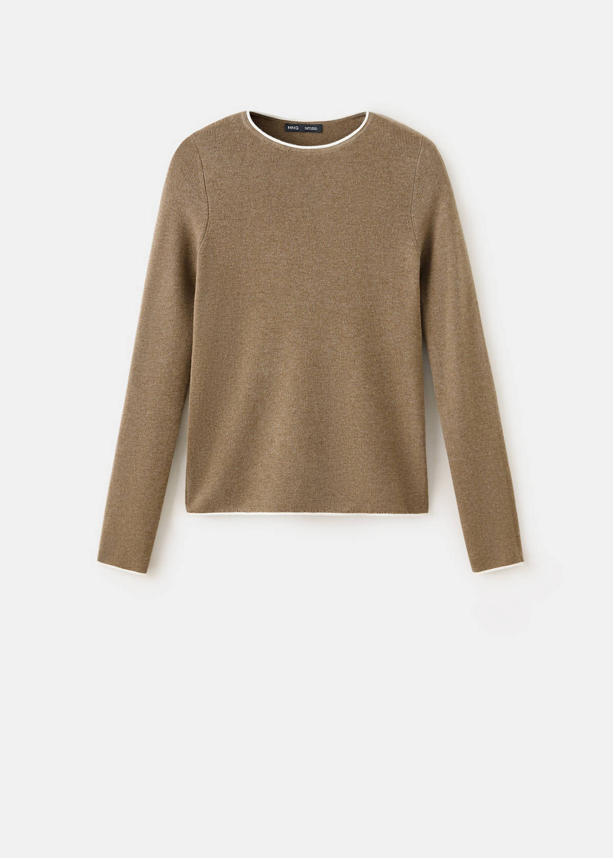Ribbed knit jumper with contrast edging — Medium Brown