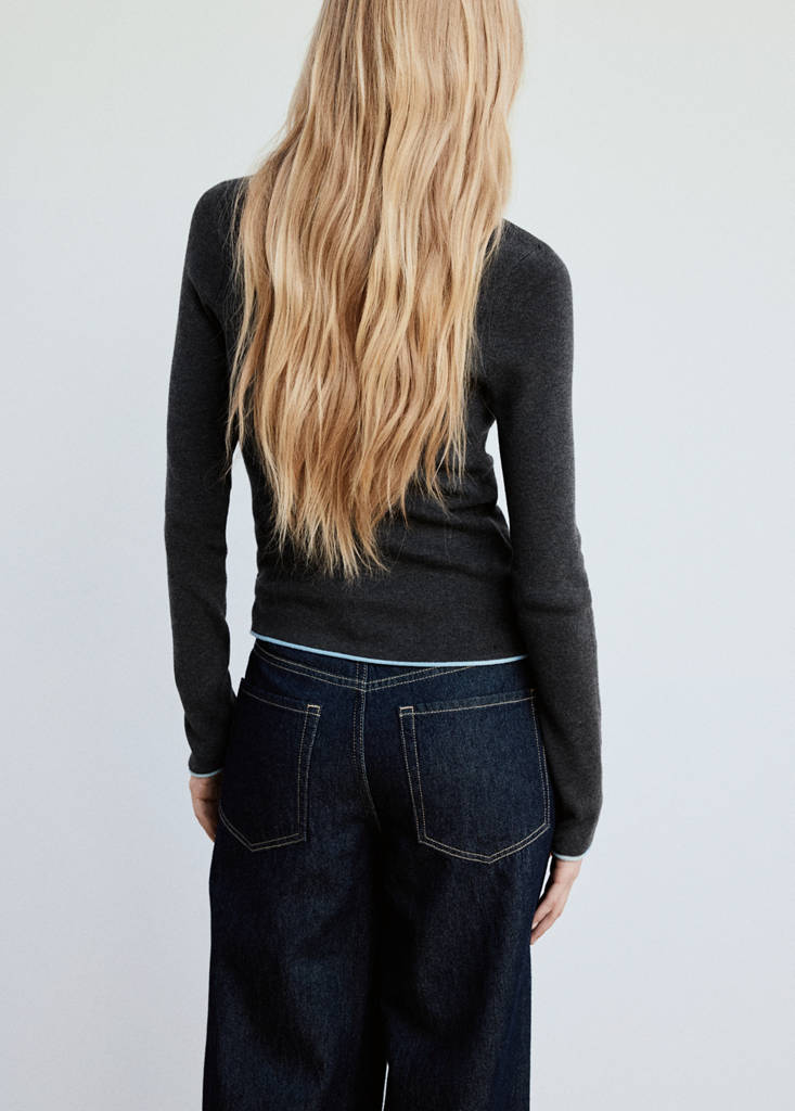 Ribbed knit jumper with contrast edging — Grey