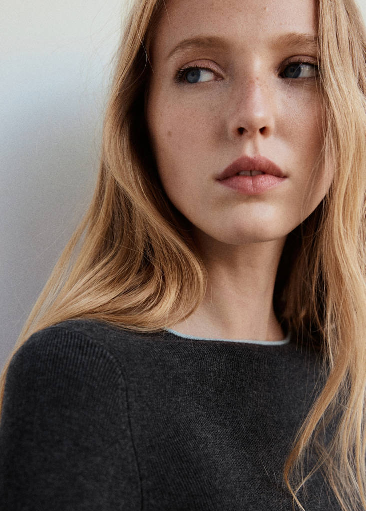 Ribbed knit jumper with contrast edging — Grey