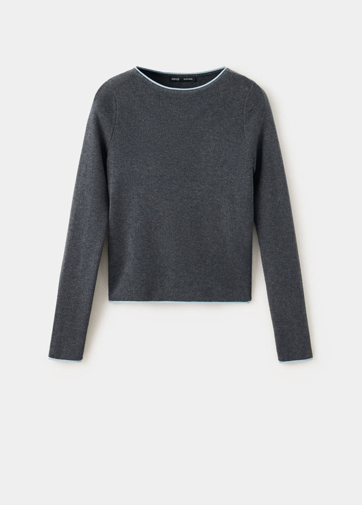 Ribbed knit jumper with contrast edging — Grey
