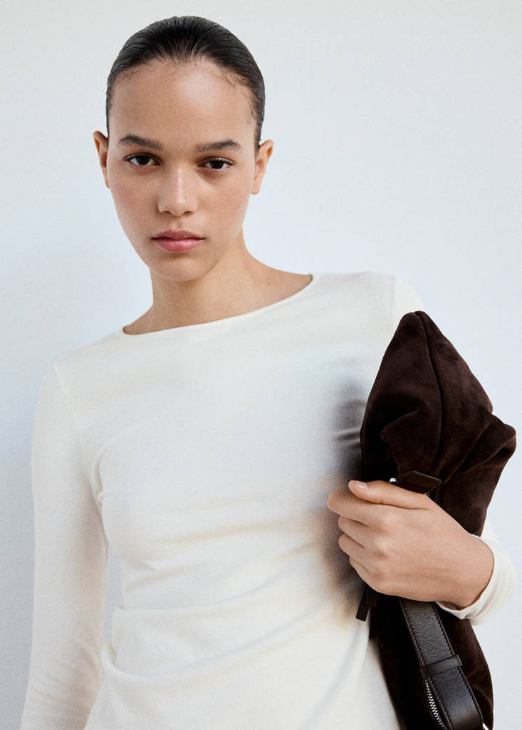 Fitted boat neck jumper — Ecru